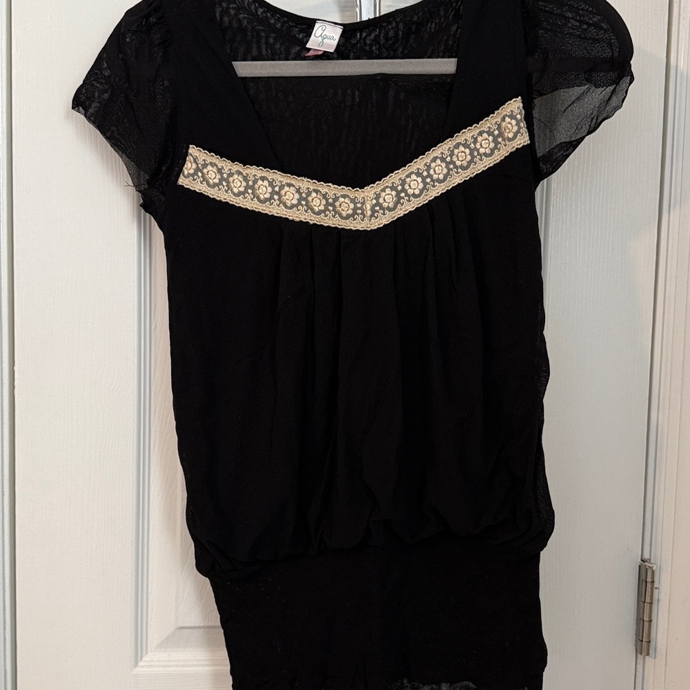 Aqua Black and White Striped Top
